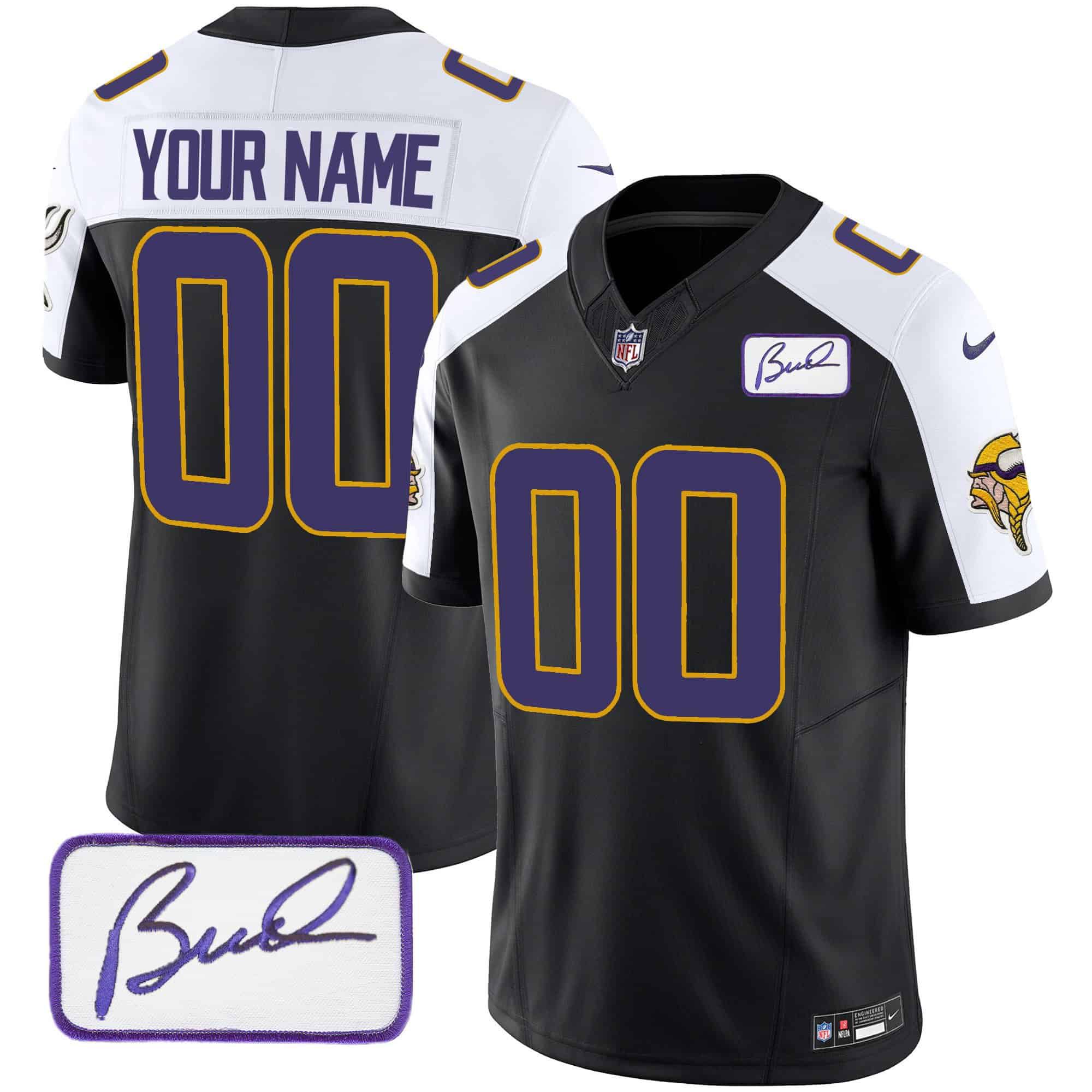 Men Minnesota Vikings Black 2024 Nike Bud Grant Patch Classic Limited Custom NFL Jersey style 1->customized nfl jersey->Custom Jersey